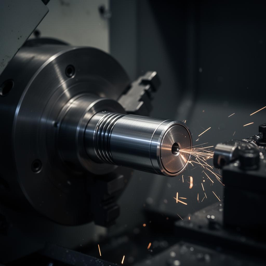 CNC-Bearbeitung einer Gasfeder-Komponente in der STOBO Fertigung